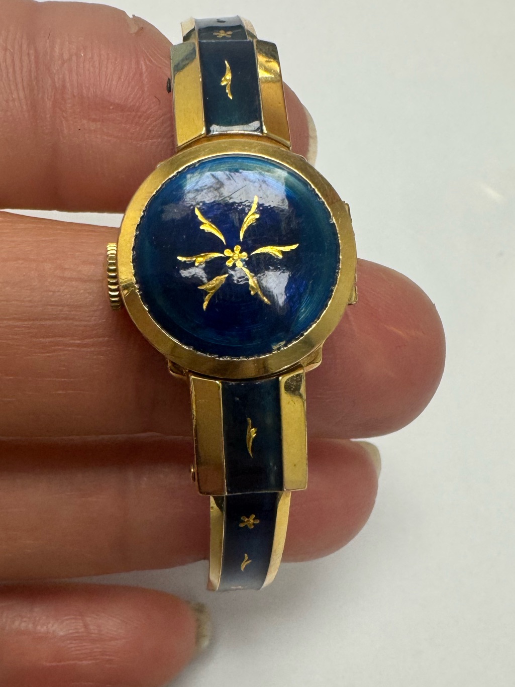 Vintage Atlanta Geneve Gold Plated Flip Watch Blue Face And Gold Design Watch